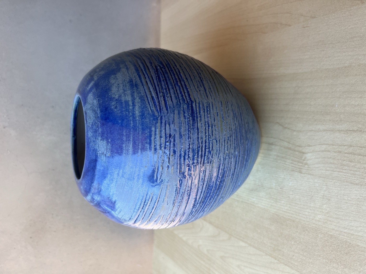 Cobalt blue textured globe vase